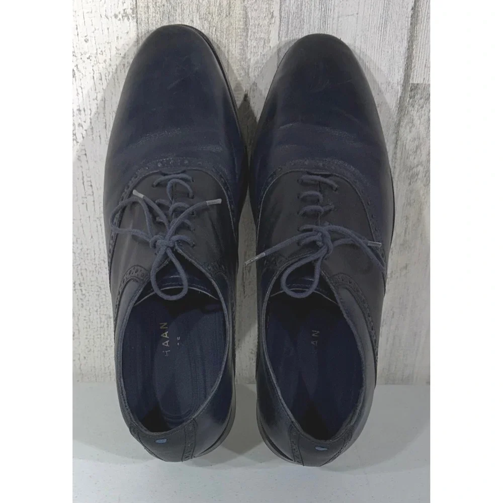 Cole Haan Grand OS Oxford 11 M Navy‎ Blue Leather Lace Up Dress Shoes READ